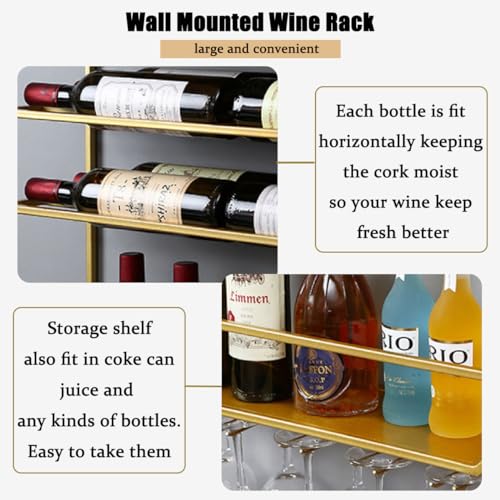 Gold Wall-Mounted Wine Rack with Glass Holder