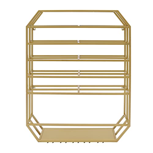 Gold Wall-Mounted Wine Rack with Glass Holder