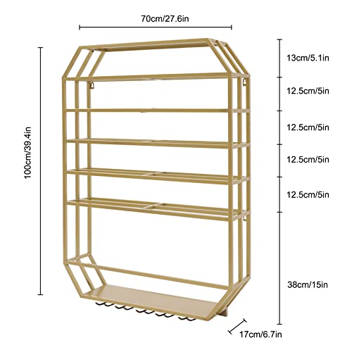 Gold Wall-Mounted Wine Rack with Glass Holder