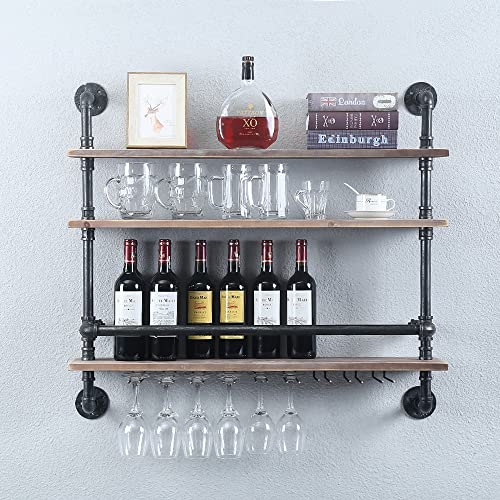 Rustic Wall-Mounted Wine Rack with Glass Holder