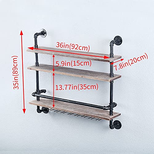 Rustic Wall-Mounted Wine Rack with Glass Holder