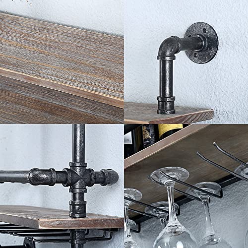 Rustic Wall-Mounted Wine Rack with Glass Holder