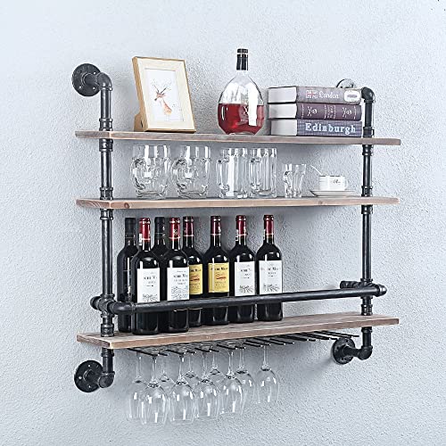 Rustic Wall-Mounted Wine Rack with Glass Holder