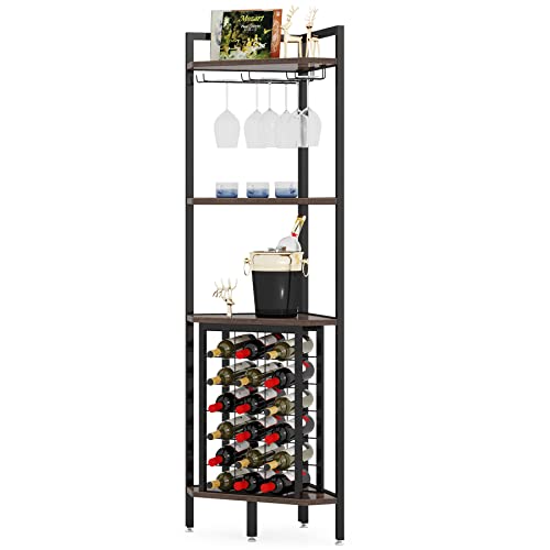 Corner Wine Rack with Glass Holder for Small Space