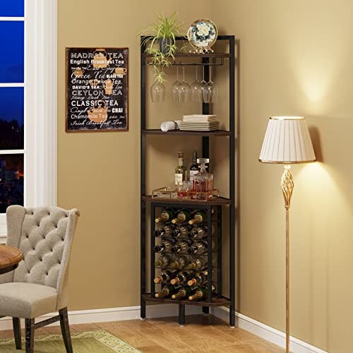 Corner Wine Rack with Glass Holder for Small Space