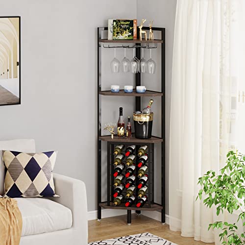 Corner Wine Rack with Glass Holder for Small Space