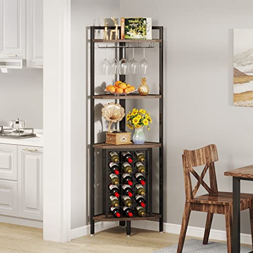 Corner Wine Rack with Glass Holder for Small Space