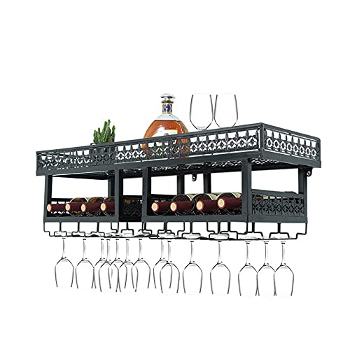 Double Layer Wall-Mounted Wine Rack with Glass Holder