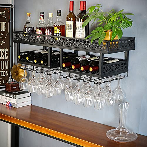 Double Layer Wall-Mounted Wine Rack with Glass Holder