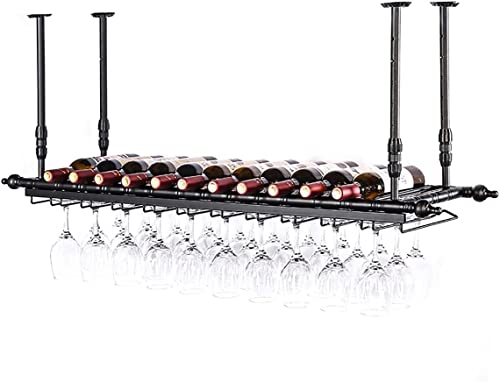 Adjustable Industrial Hanging Wine and Glass Rack