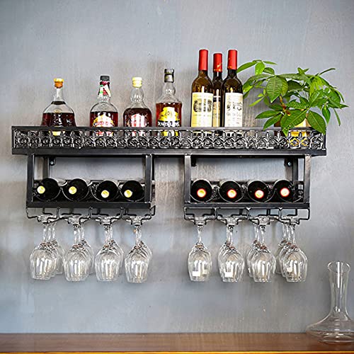 Double Layer Wall-Mounted Wine Rack with Glass Holder