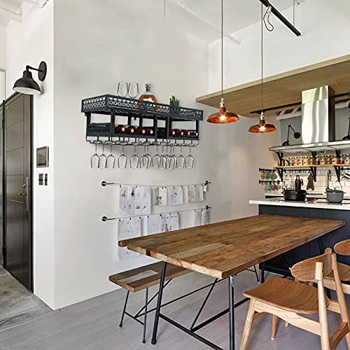 Double Layer Wall-Mounted Wine Rack with Glass Holder