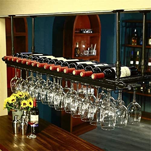Adjustable Industrial Hanging Wine and Glass Rack