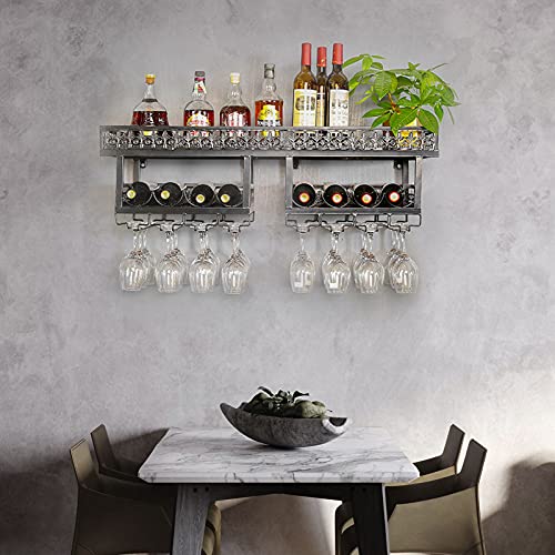 Double Layer Wall-Mounted Wine Rack with Glass Holder