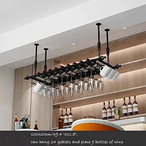 Adjustable Industrial Hanging Wine and Glass Rack