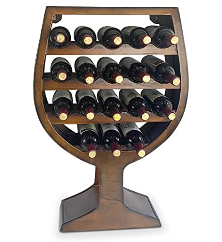 18 Bottle Wine Rack with Glass Shape - Rustic Décor
