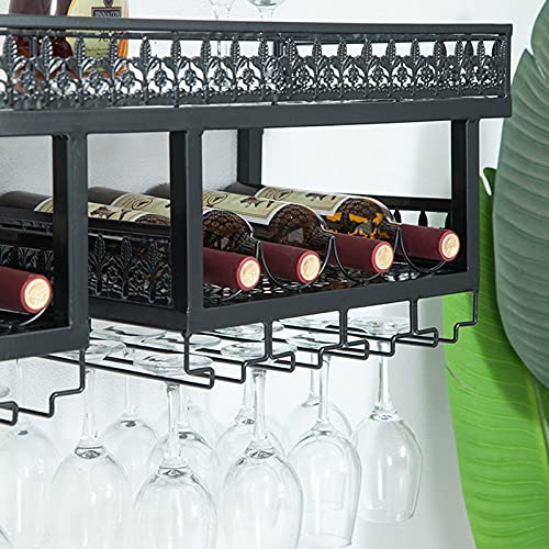 Double Layer Wall-Mounted Wine Rack with Glass Holder