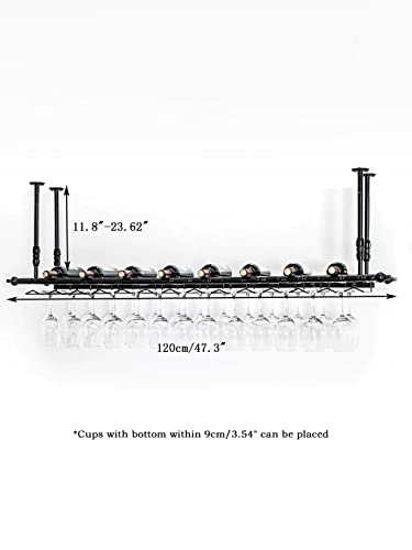 Adjustable Industrial Hanging Wine and Glass Rack