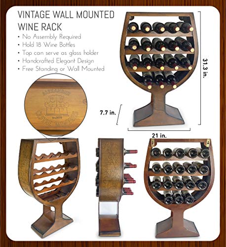 18 Bottle Wine Rack with Glass Shape - Rustic Décor