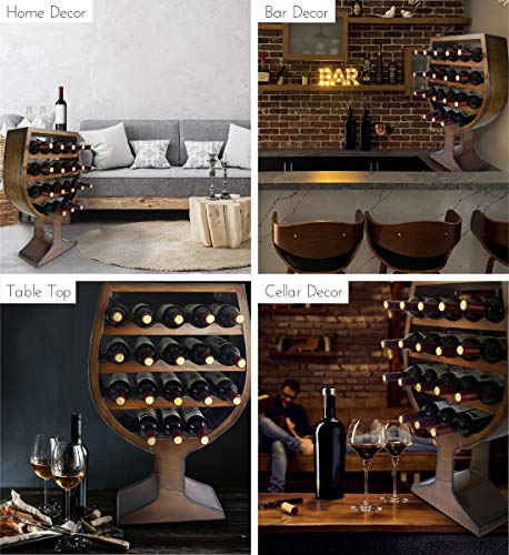 18 Bottle Wine Rack with Glass Shape - Rustic Décor