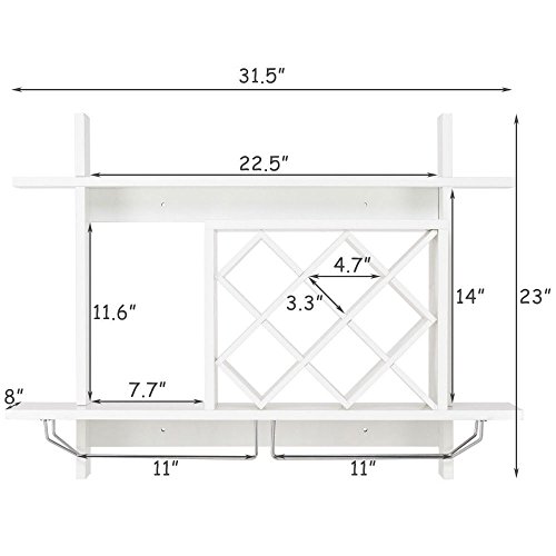 Wall-mounted Wine Rack & Glass Holder - White