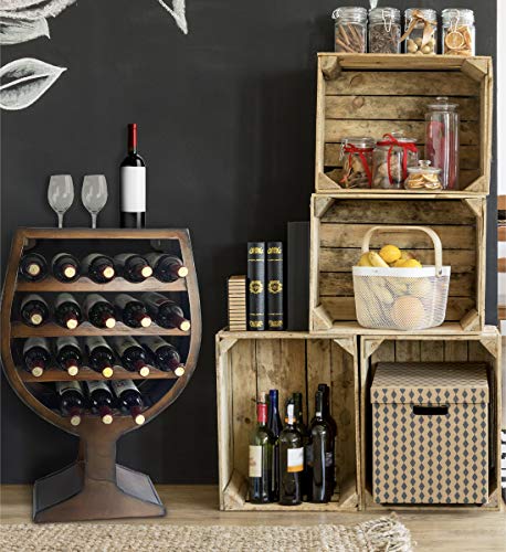 18 Bottle Wine Rack with Glass Shape - Rustic Décor