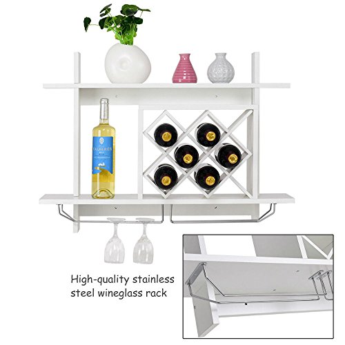 Wall-mounted Wine Rack & Glass Holder - White