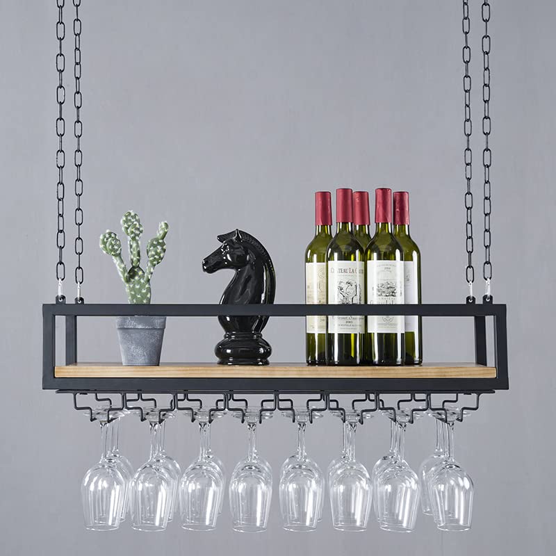Ceiling-Mounted Wine Rack with Glass Holder and Shelf