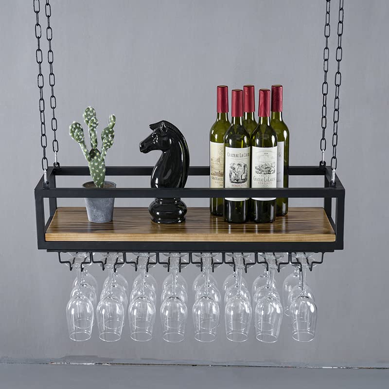 Ceiling-Mounted Wine Rack with Glass Holder and Shelf