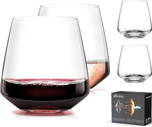 Hand-blown Crystal Stemless Wine Glasses - Set of 4