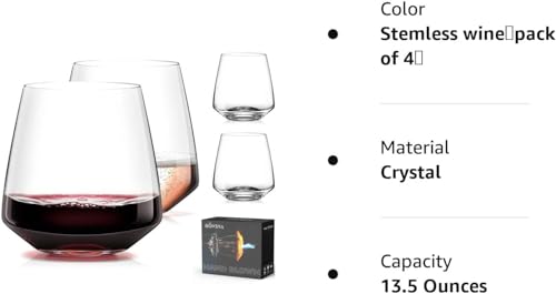 Hand-blown Crystal Stemless Wine Glasses - Set of 4