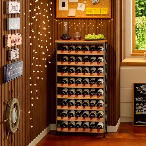 Freestanding 48-Bottle Wine Rack with Wood Top