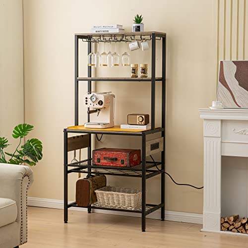 Freestanding Wine Bar Cabinet with Power Outlets