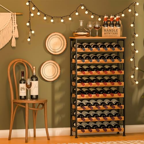 Freestanding 48-Bottle Wine Rack with Wood Top
