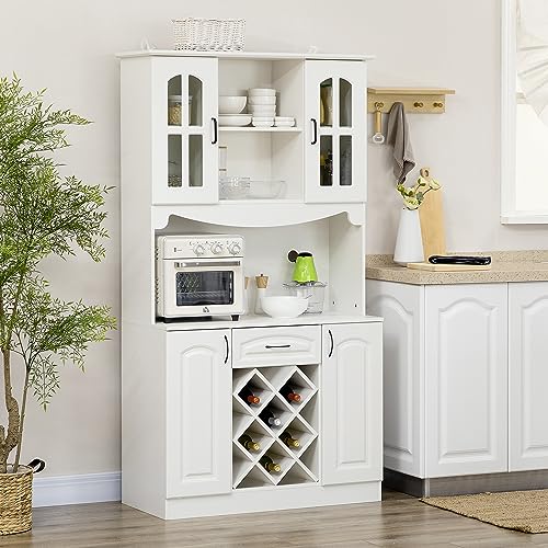 Modern White Kitchen Hutch with Wine Storage