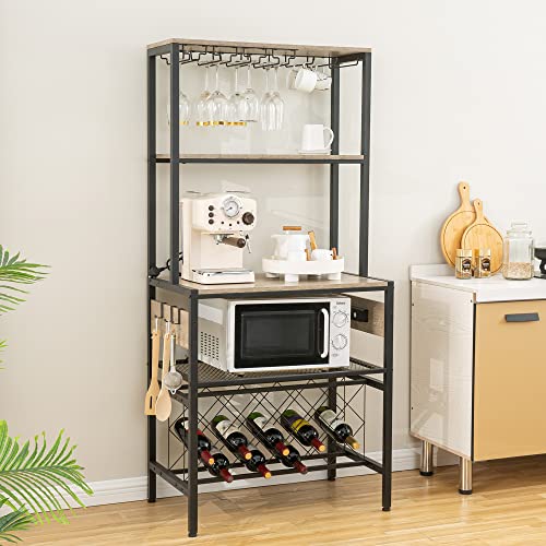 Freestanding Wine Bar Cabinet with Power Outlets