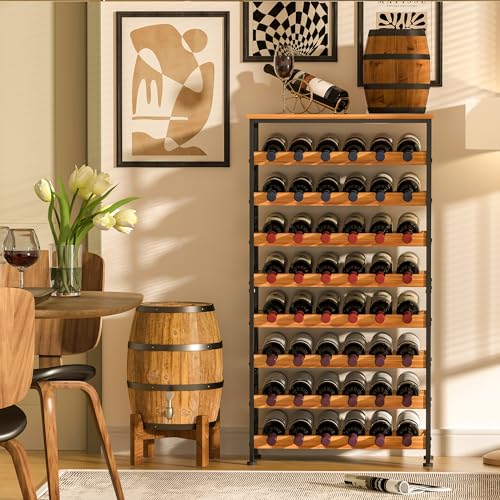 Freestanding 48-Bottle Wine Rack with Wood Top
