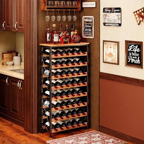 Freestanding 48-Bottle Wine Rack with Wood Top