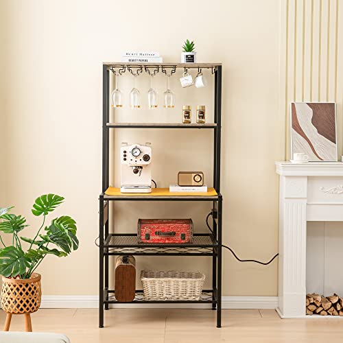 Freestanding Wine Bar Cabinet with Power Outlets