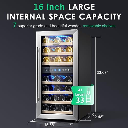 33-Bottle Dual Zone Glass Door Wine Cooler