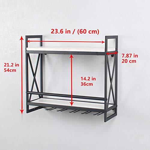 Vintage White Wall Mounted Wine Rack with Glass Holder