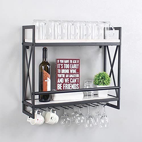 Vintage White Wall Mounted Wine Rack with Glass Holder
