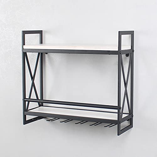 Vintage White Wall Mounted Wine Rack with Glass Holder