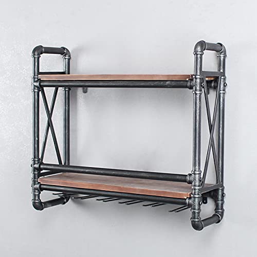 2-Tier Wine & Glass Wall Rack with Industrial Pipe
