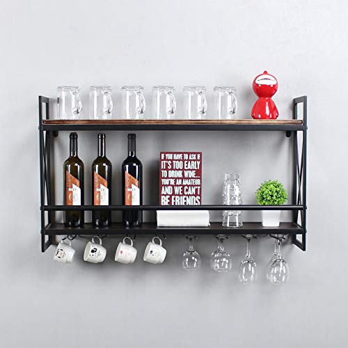 Rustic Wall Mount Wine Rack with Glass Holder