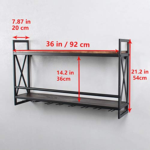 Rustic Wall Mount Wine Rack with Glass Holder