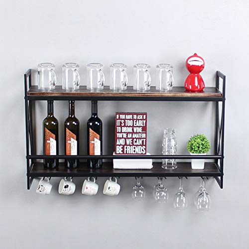 Rustic Wall Mount Wine Rack with Glass Holder