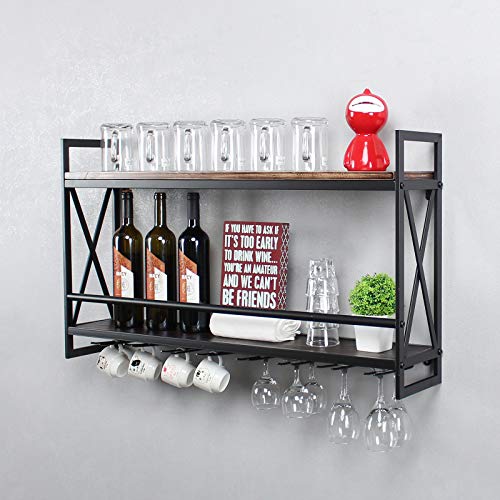 Rustic Wall Mount Wine Rack with Glass Holder