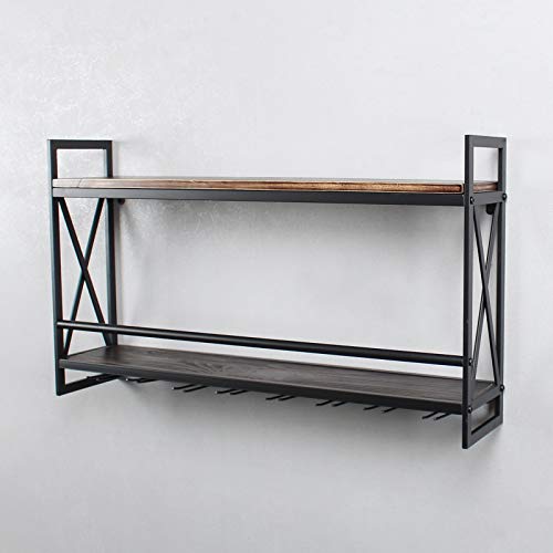 Rustic Wall Mount Wine Rack with Glass Holder