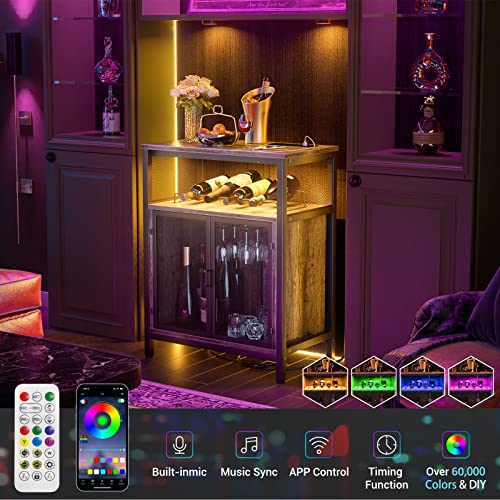 Free-Standing Wine Bar Cabinet with LED Lights